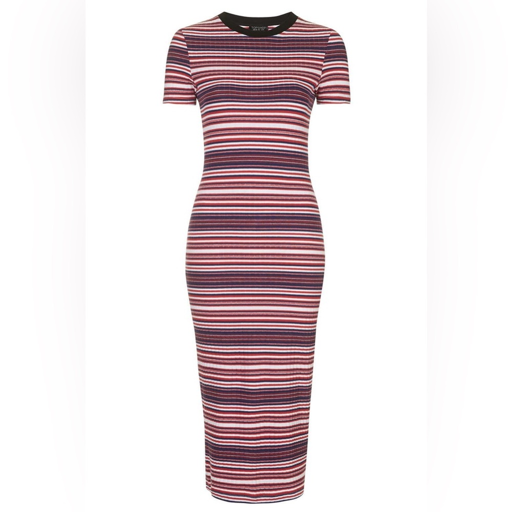 Topshop Striped Bodycon Midi Dress